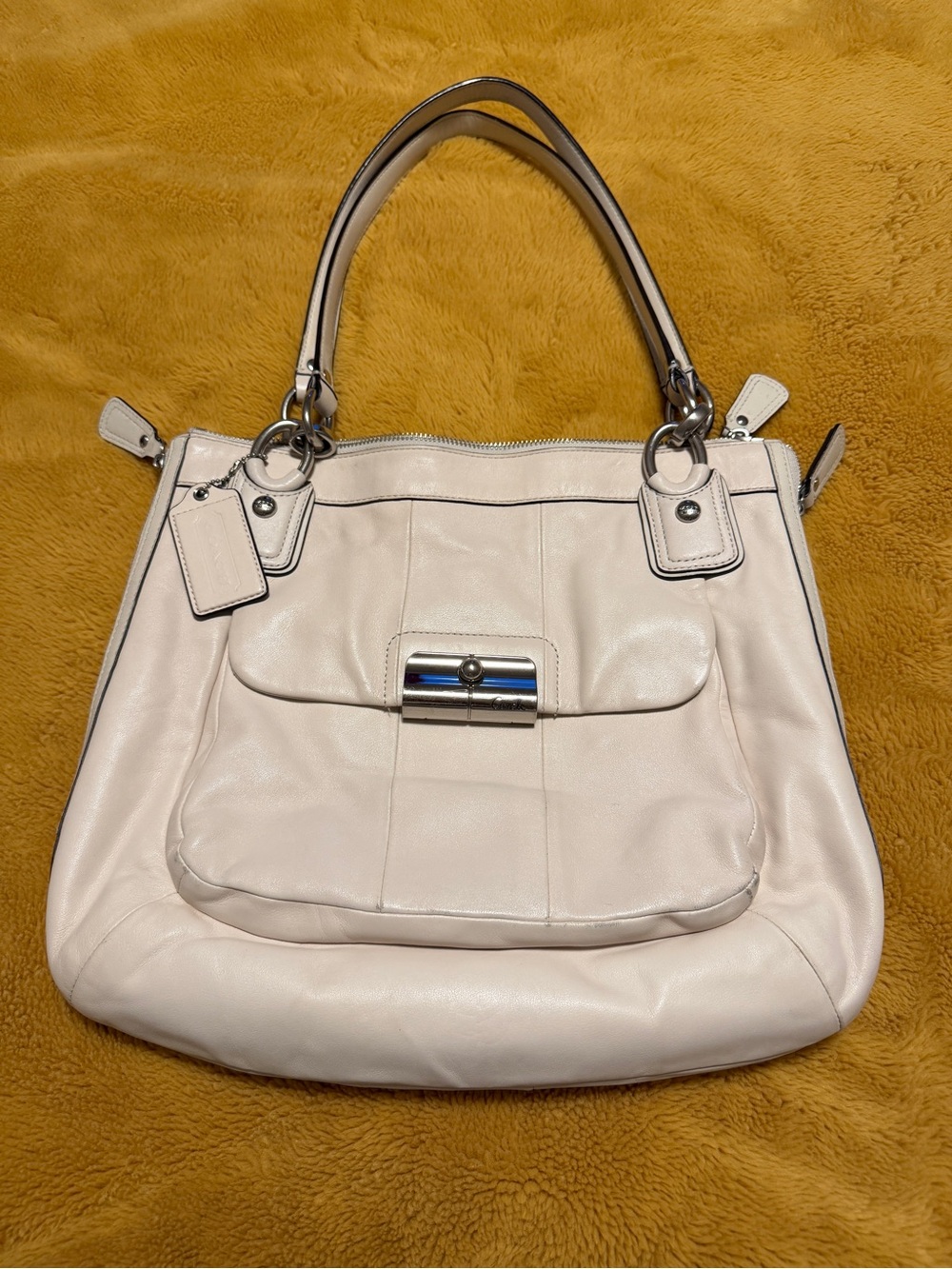 Coach Cream Leather Shoulder Bag with Silver Hardware
